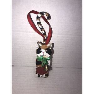 White Cat Wood Ornament Kurt Adler Wooden Kitten BellHeart Christmas Vintage1999